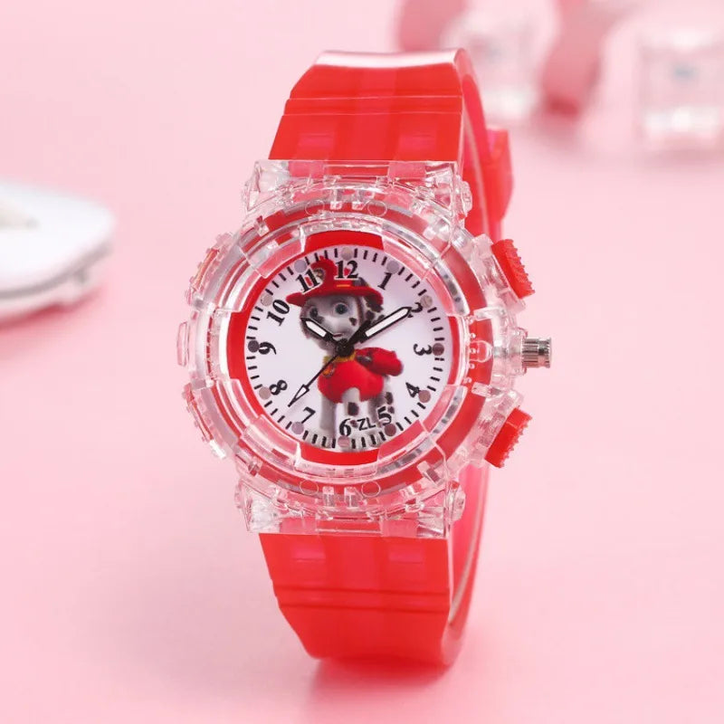 in stock Supply Children's Kindergarten Luminous Watch Wang Wang Team Colorful Flash Boys Quartz Wristwatch