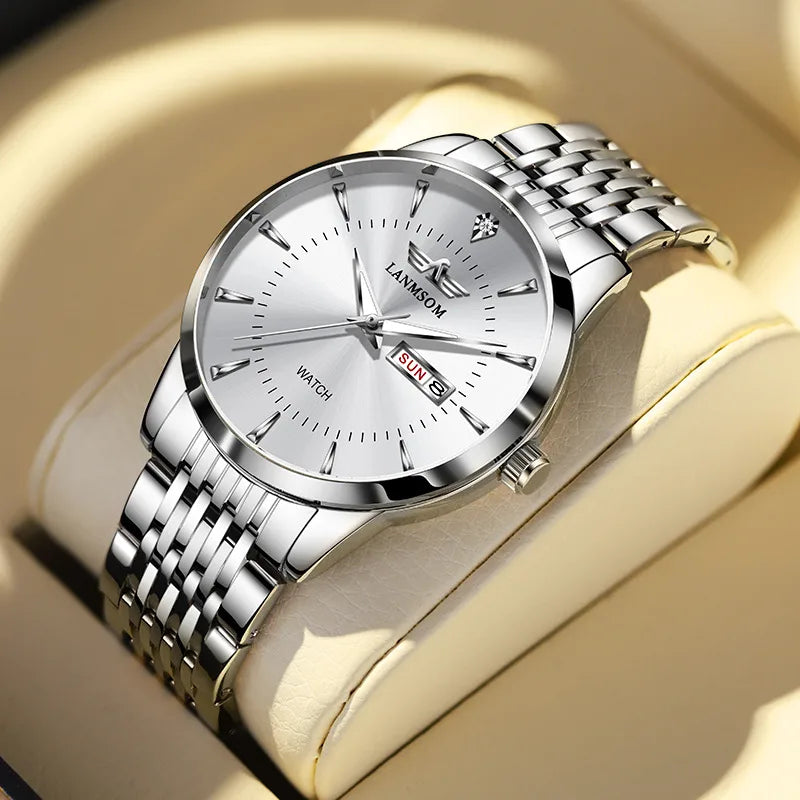 business solid color butterfly double snap quartz men's watches