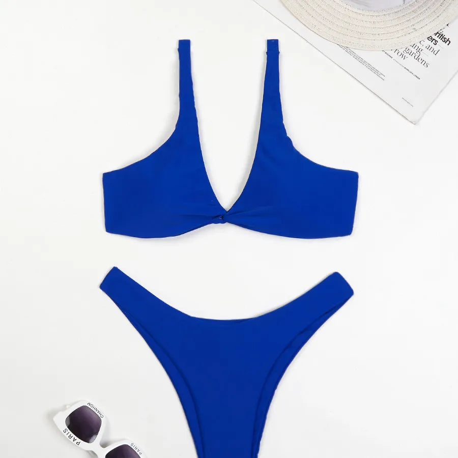 Women's Solid Color 2 Pieces Set Bikinis Swimwear