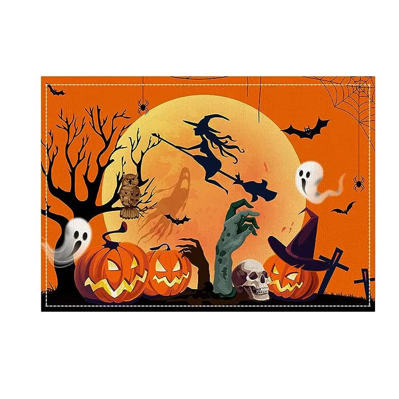 Halloween Dining Mat Trick Or Treat Series Combination Table Mat Restaurant Holiday Atmosphere Decoration Utensil Heat Resistant Pad