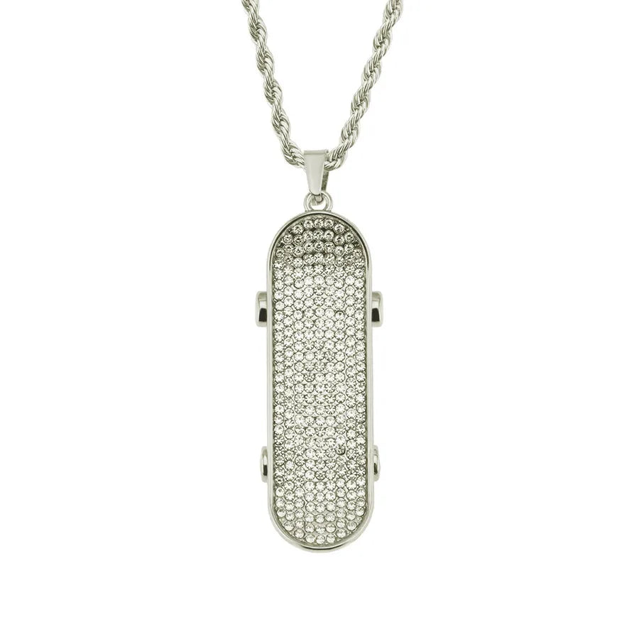 Hot Sale Creative Best-Seller Men's Necklace Diamond Three-Dimensional Skateboard Pendant Hipster Fashion Accessories