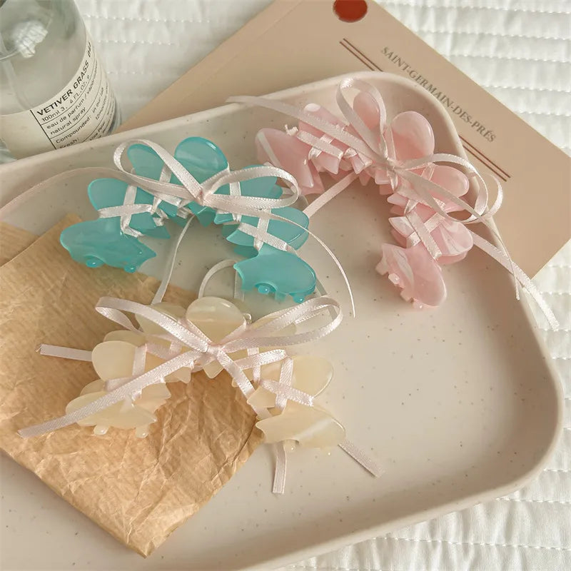 Ballet Style Acetate Hair Clip Shark Clamp Women's Sweet Butterfly Knot Hair Accessories For Back Of Head Hair Grabbing
