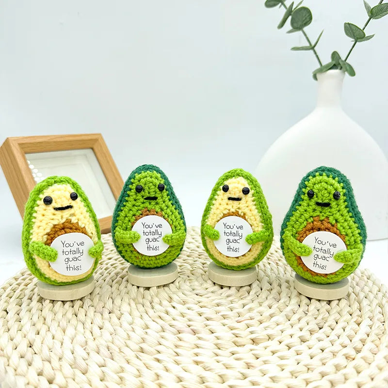 Hand Knitted Avocado Doll Finished Product Yarn Woven Motivational Card Desktop Decoration Toy Plush Material Gift