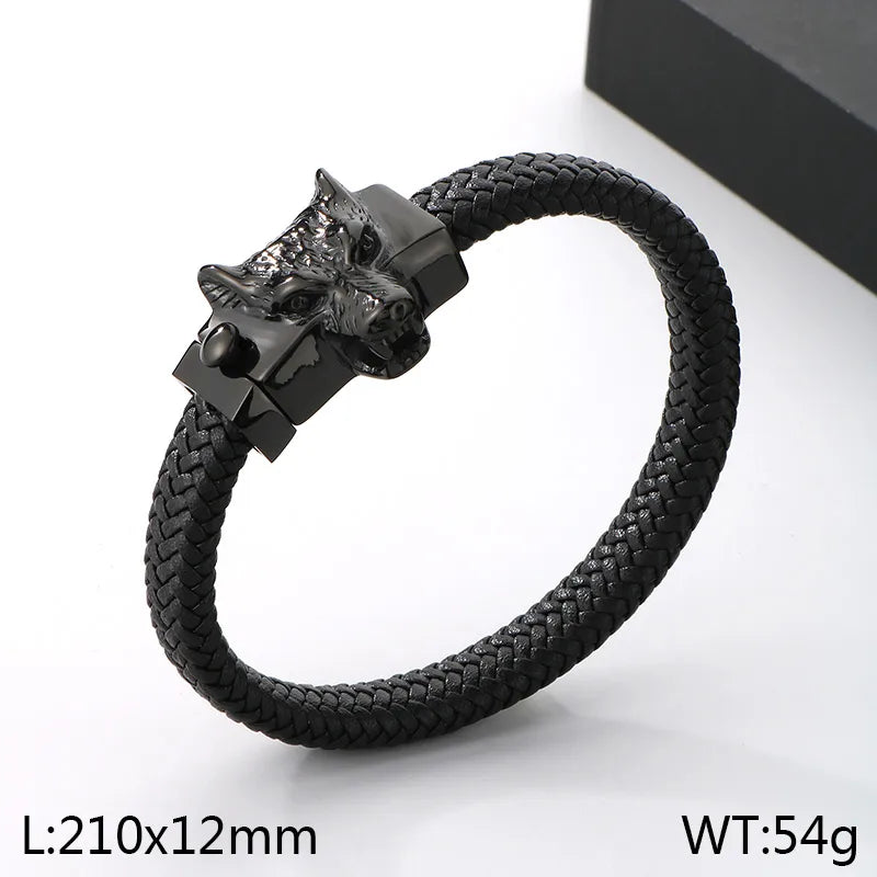 Business Retro Wolf Head 304 Stainless Steel 18K Gold Plated Men's Bracelets