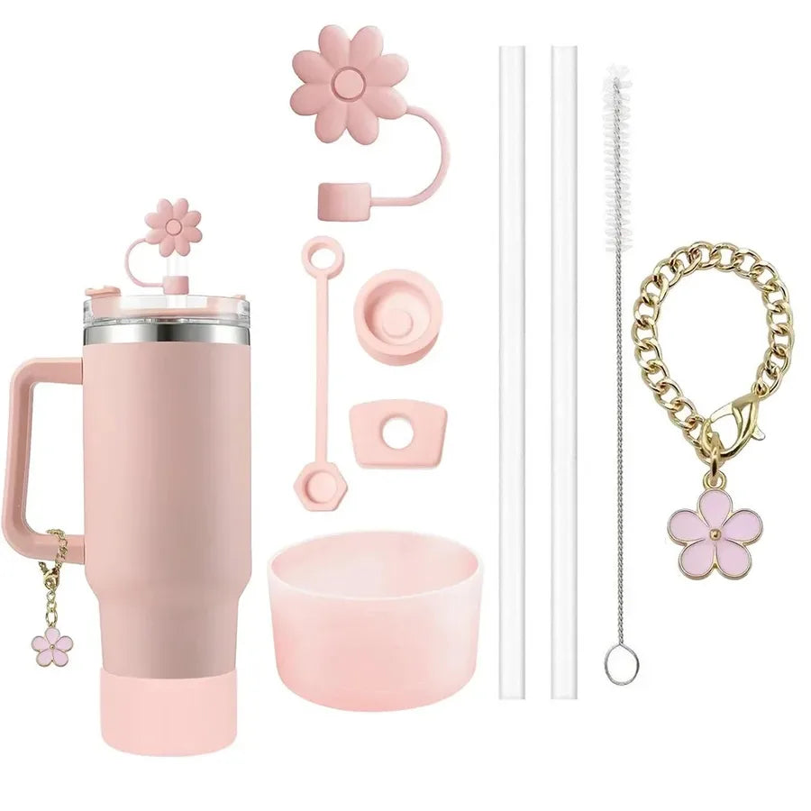 Cute Solid Color Flower Silica Gel Straw Decorative Cap 1 Set