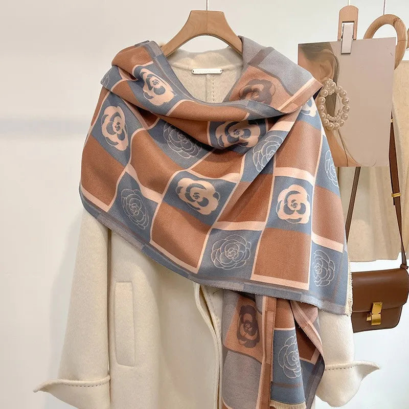 Unisex Basic Color Block Flower Acrylic Scarf