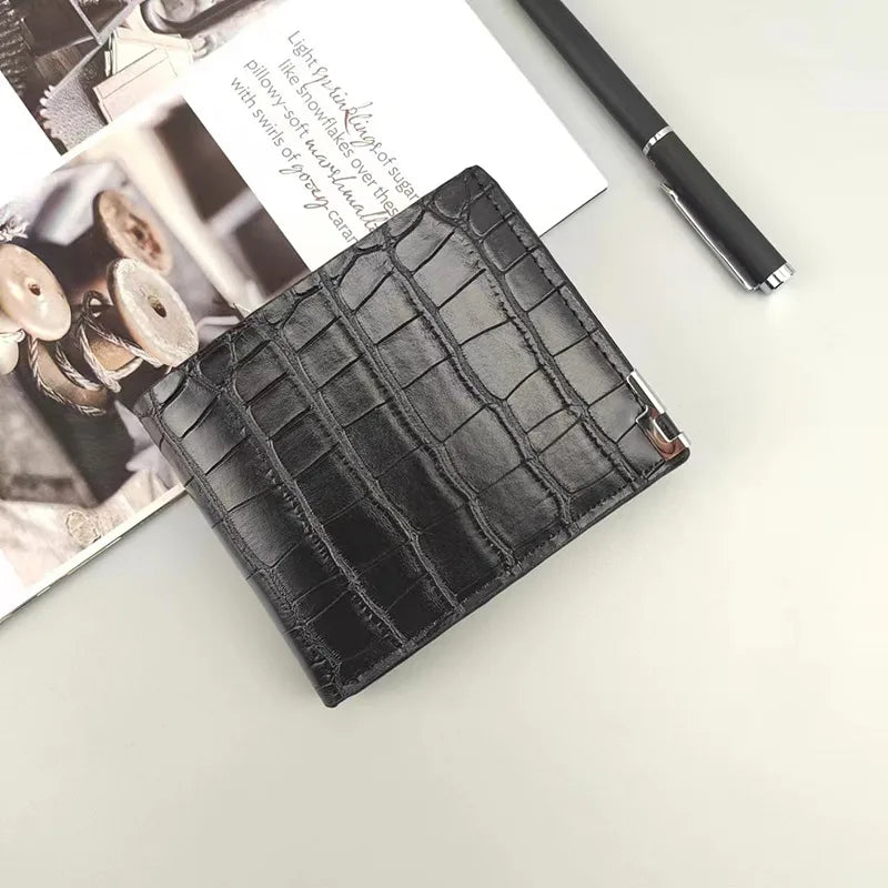 Men's Solid Color Crocodile Pu Leather Flip Cover Small Wallets