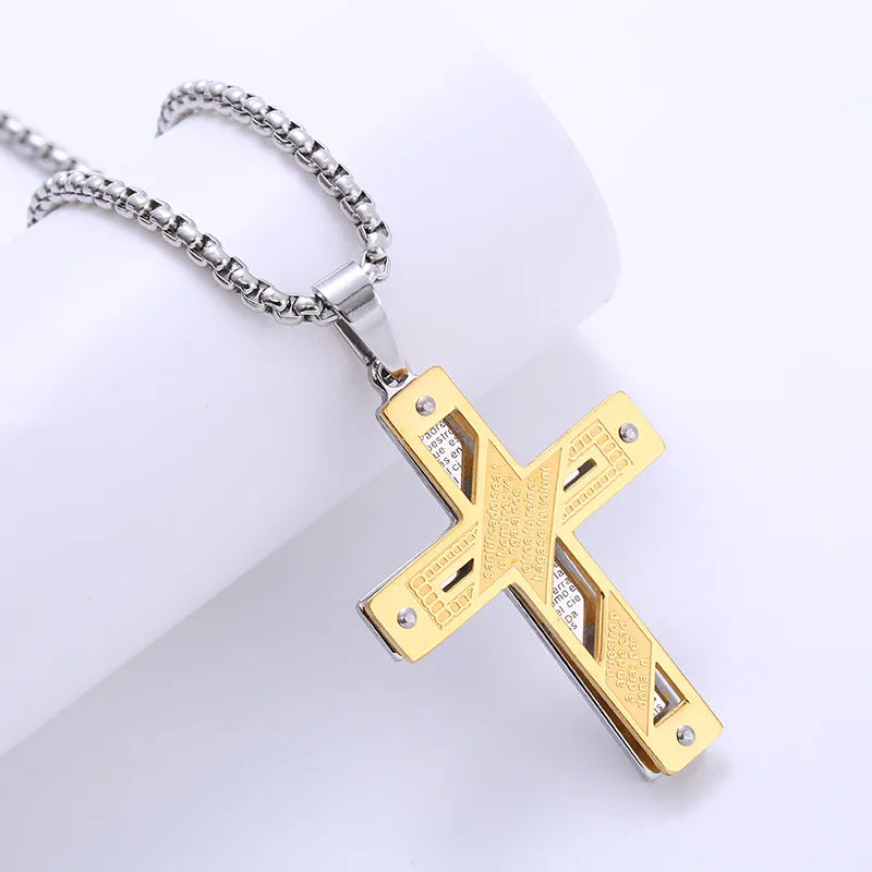 1 piece hip-hop cross stainless steel plating 18k gold plated men's pendant necklace