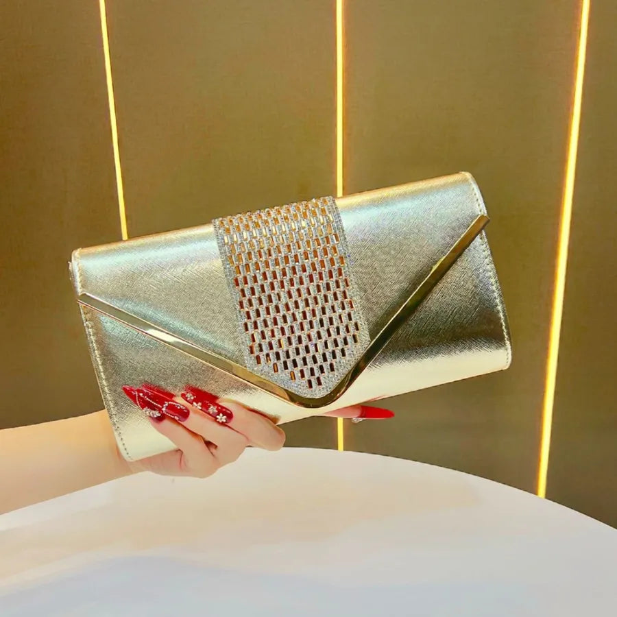 New Women's Clutch Bag Evening Dinner Crossbody Diamond Embellished Square Polyester Party Handbag Dress Bag