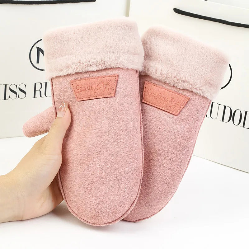 Thermal gloves women's winter suede raccoon plush fleece-lined thick windproof sports outdoor riding thermal gloves