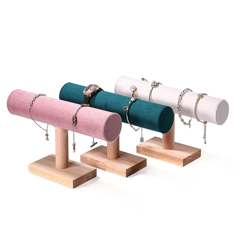 Real Wood Bracelet Display Stand Jewelry Storage Rack Hairband Holder Elastic Band Organizer Velvet Bracket Fashion Accessory