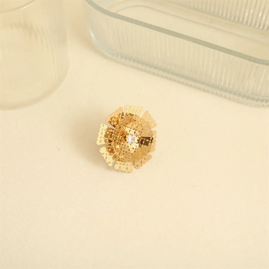 Wholesale Jewelry Elegant Basic French Style Flower 304 Stainless Steel Open Rings