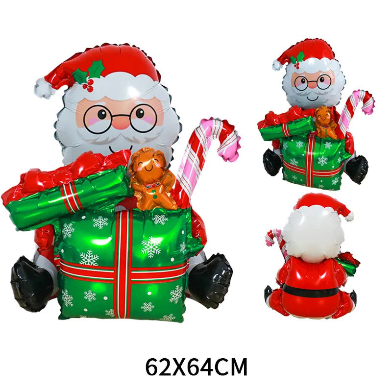 Christmas Santa Claus Gift Box Snowman Aluminum Film Party Balloons