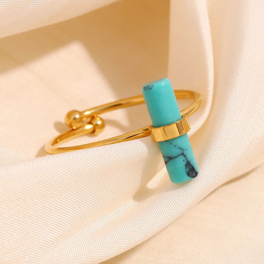 Wholesale Jewelry Beach Solid Color 304 Stainless Steel natural stone 18K Gold Plated Plating Rings