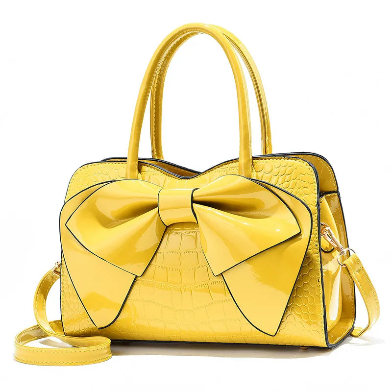 Women's Medium Pu Leather Bow Knot Classic Style Pillow Shape Zipper Handbag