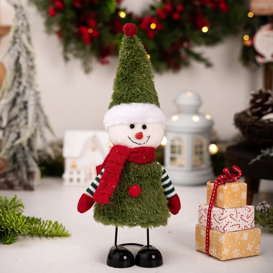 Haobei Christmas Decoration Snowman Figure With Spring Feet Santa Claus Tabletop Decoration European Style Festive Polyester Iron Art