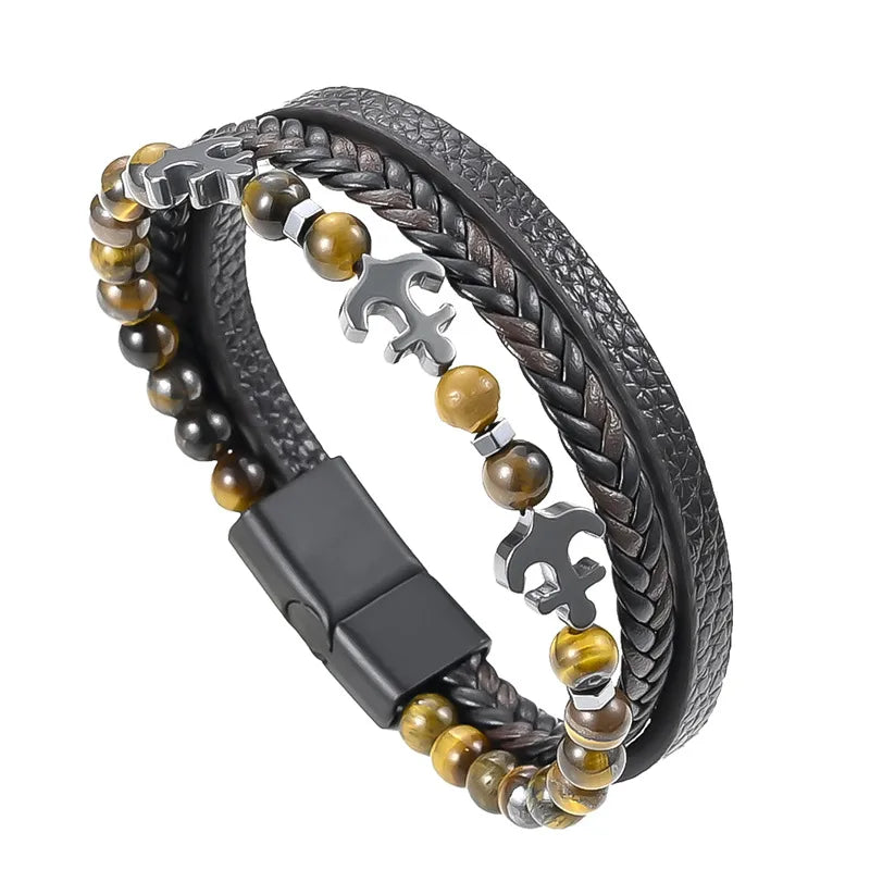 Retro Punk Solid Color Pu Leather Zinc alloy Plating Men's Bracelets Men Cord & Leather Bracelets