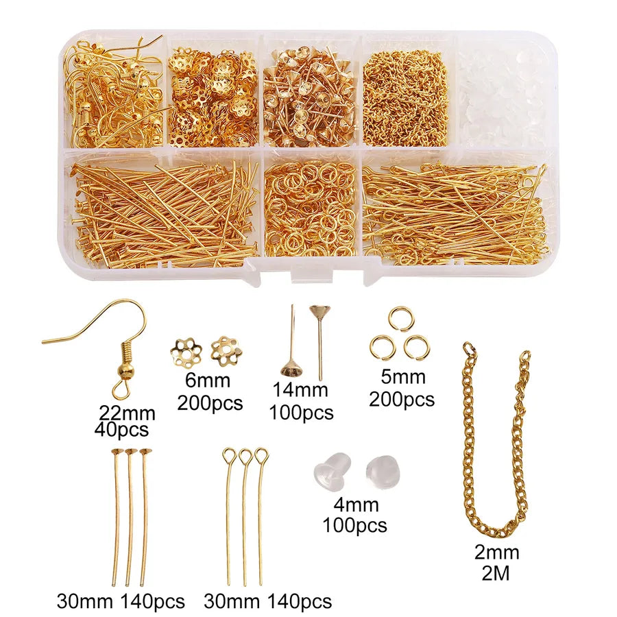 Handmade Beading Jewelry Accessories Kit Earring Hook Bracelet Necklace Material Tool Set Round Circle Chain Metal Simple Design
