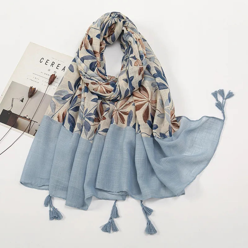 women's retro color block polyester printing scarf