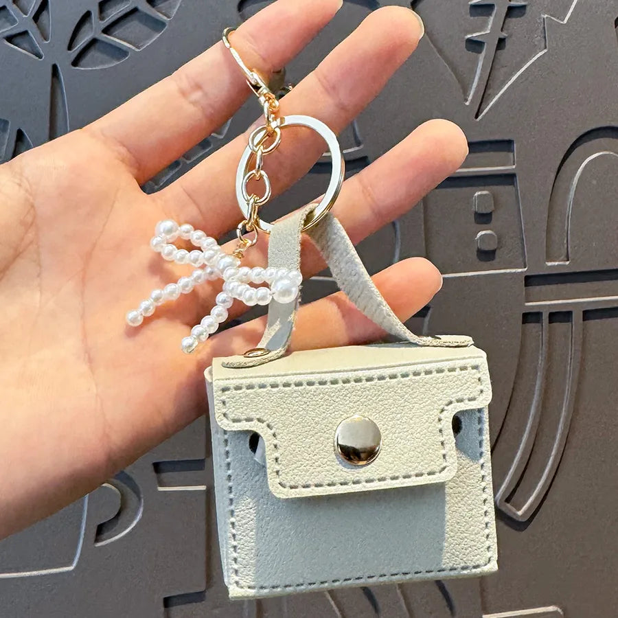 Cute Metal Keychain Pendant Beaded Bookbag Girl's Bag Charm  Style Cartoon Design Half Handmade Flower