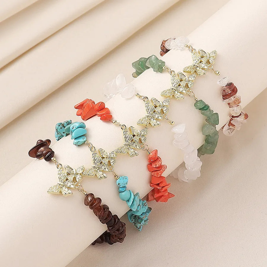 Wholesale Jewelry Vintage Style Preppy Style Vacation Butterfly natural stone Zinc alloy Anklet