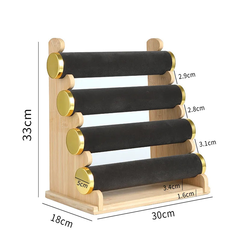 Premium Bamboo Wooden Jewelry Display Stand Bracelet Watch Headband Earring Storage Holder Live Broadcast Props Ornament Rack