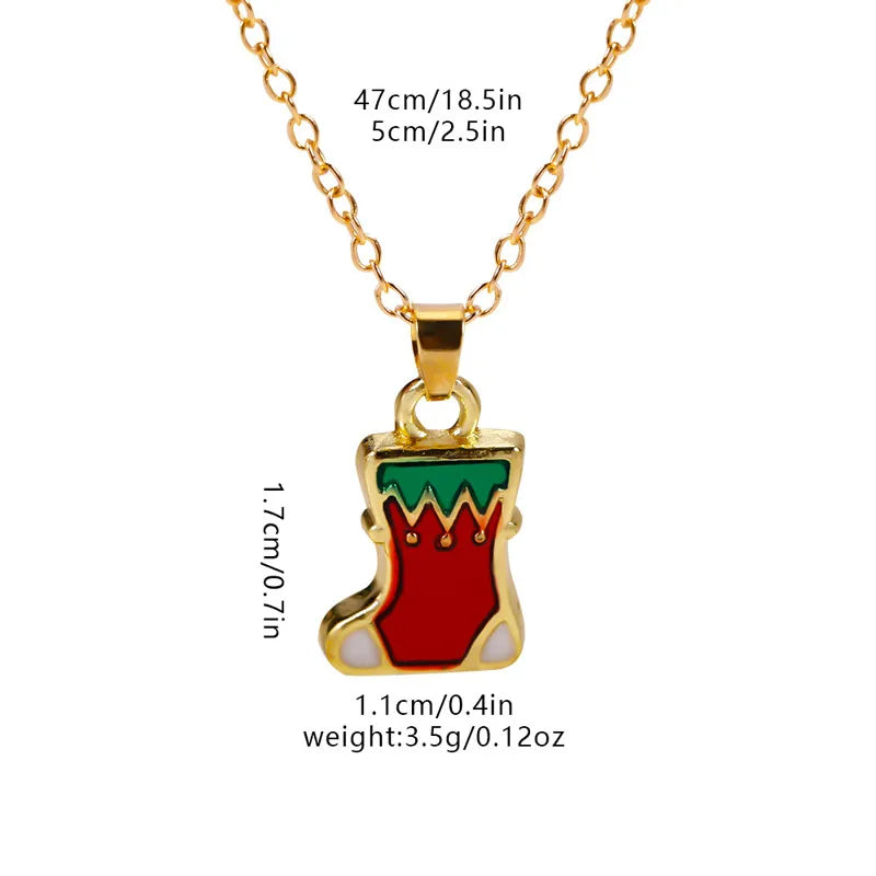 Christmas Elements Deer Santa Claus Alloy Pendant Necklace Christmas Socks Drop Oil Bell Pendant Best Friend Jewelry