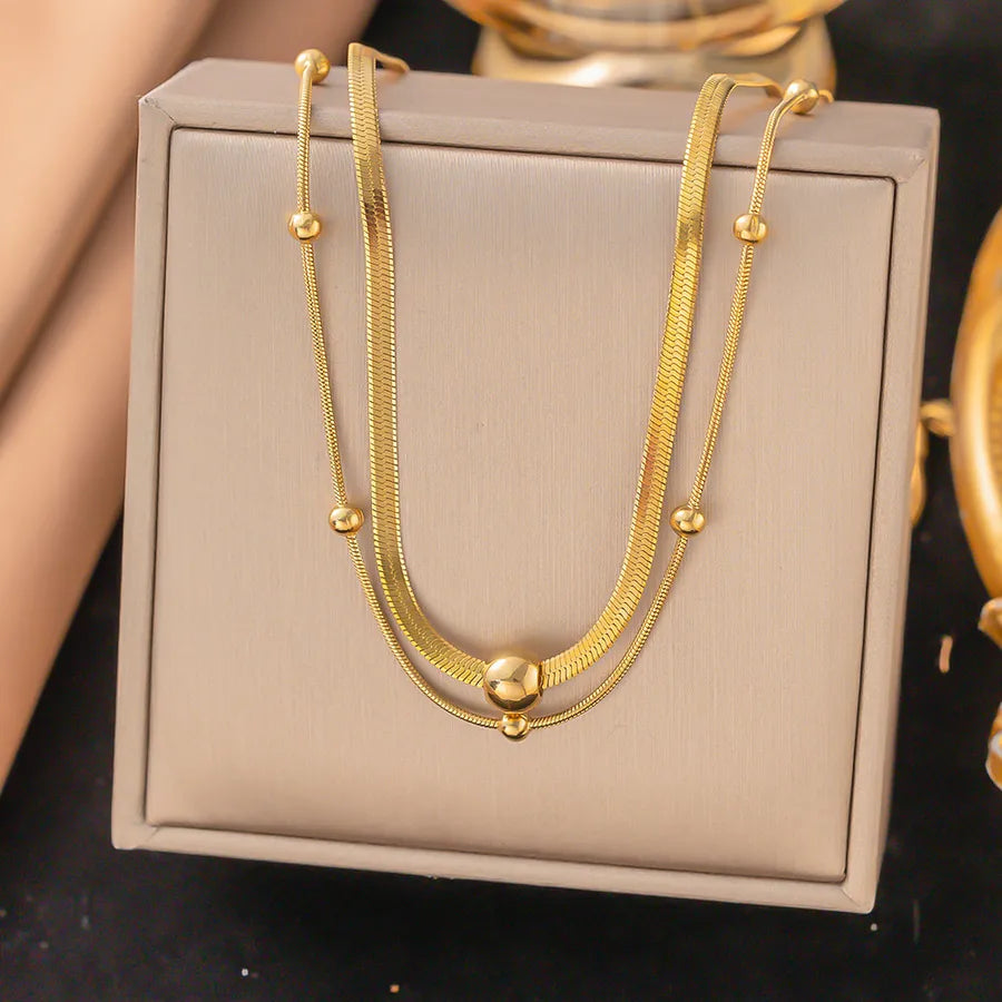 Wholesale Jewelry Elegant Sweet Geometric Heart Shape 304 Stainless Steel Round Plating ball chain cable chain Bracelets Necklace