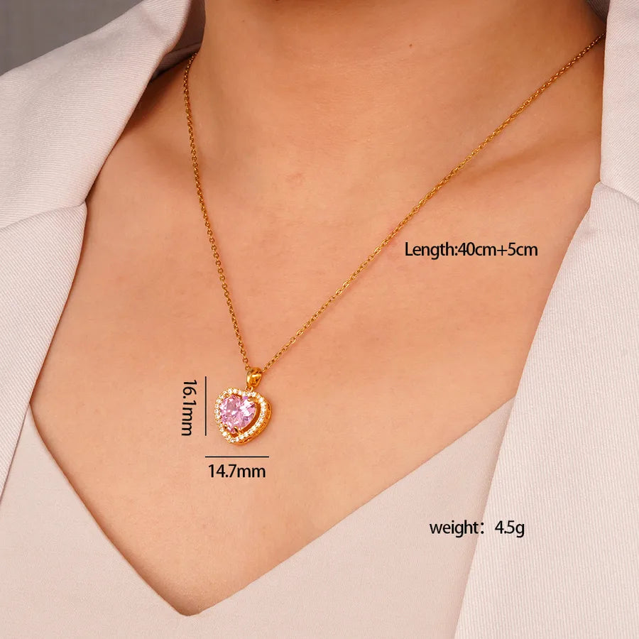 Wholesale Jewelry Glam Cute Luxurious Heart Shape 304 Stainless Steel Copper cable chain Pendant Necklace