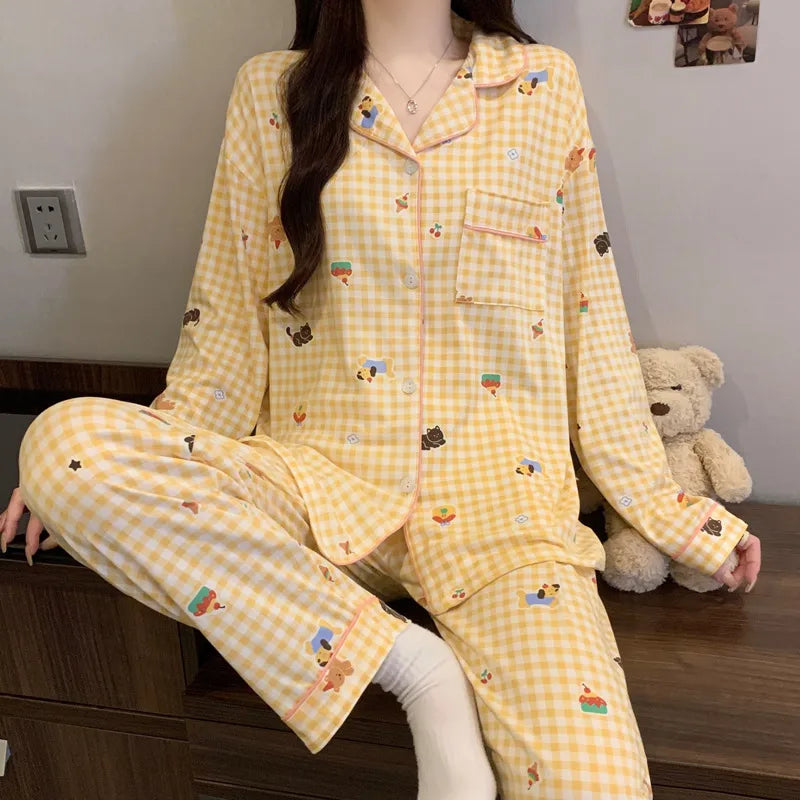 Purple Heart Sweet Style Women's Sleepwear Long Sleeve Home Clothes Spring Autumn High Sensation Dormitory Outdoor Wear Set