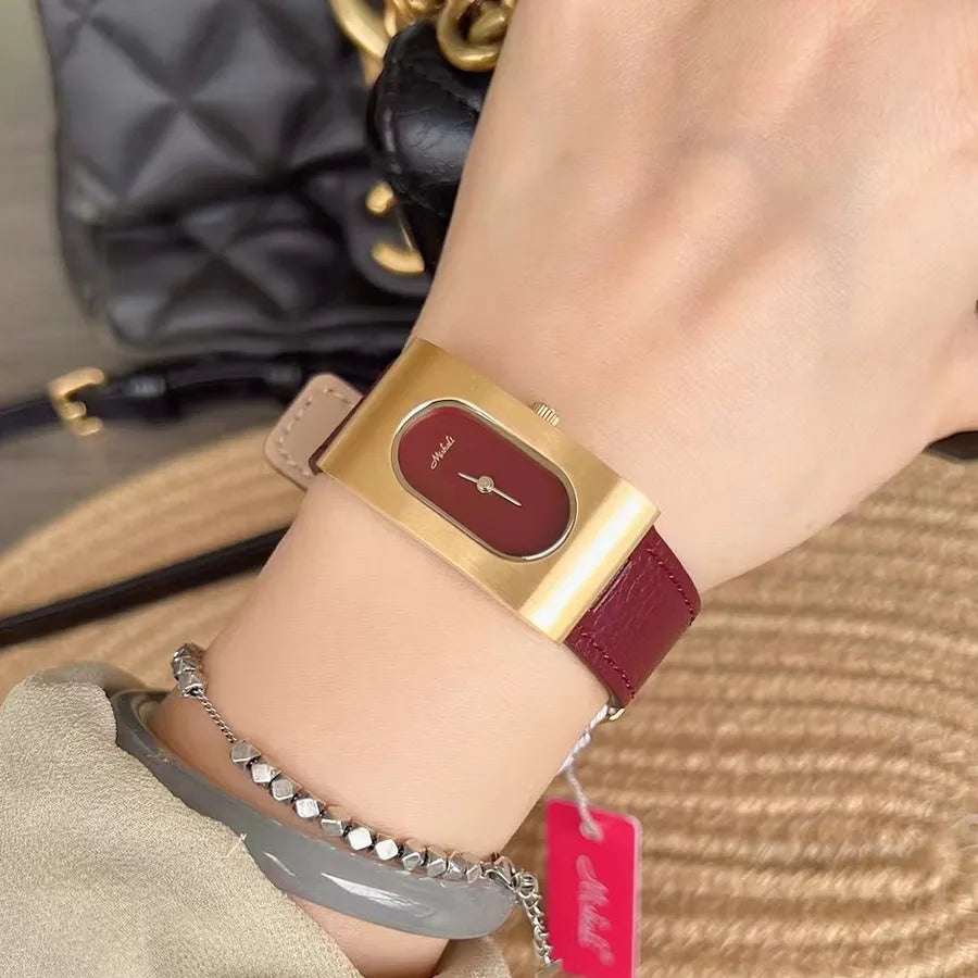 Elegant Solid Color Buckle Quartz Watch Women's Watches