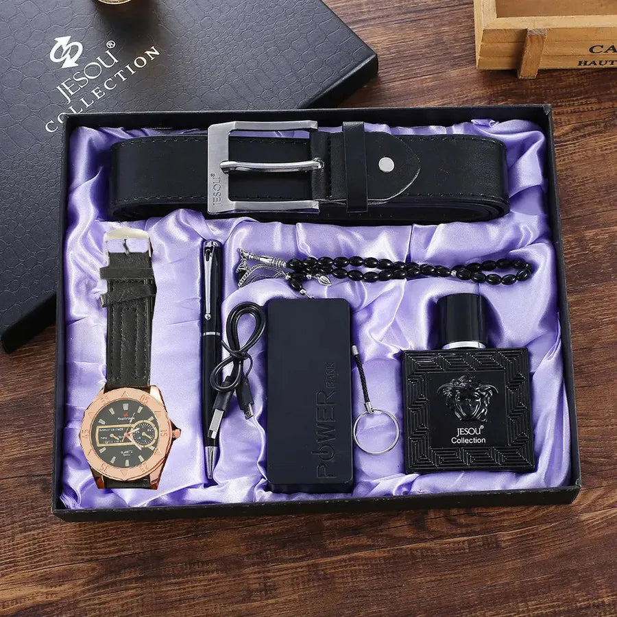 Solid Color Buckle Quartz Men's Watches Gift Set
