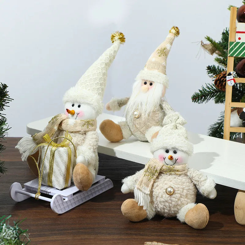 Christmas Decorations Knitted Foam Dolls Snowman Skiing Santa Claus Window Display Ornaments Festive Country New Style