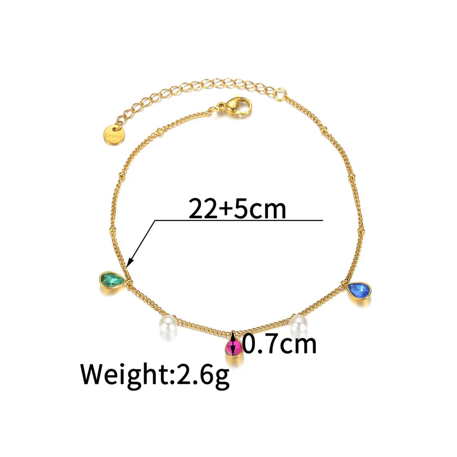 Wholesale Jewelry Princess Cute Artistic Geometric 304 Stainless Steel Rhinestones 18K Gold Plated Inlay Anklet