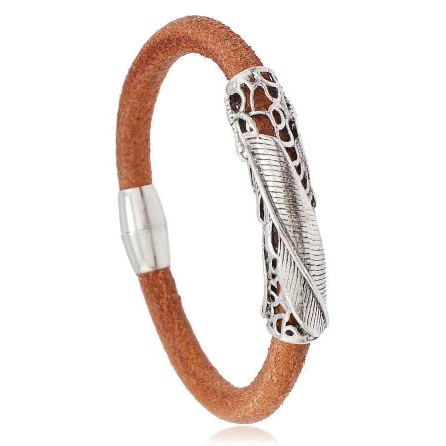 vintage style punk geometric dragon alloy cowhide handmade men's bracelets