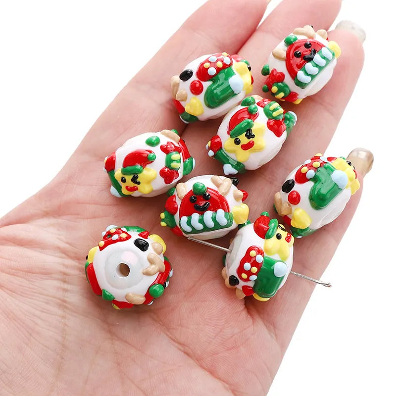 Acrylic Christmas Hand-Painted Gingerbread Man Cartoon Bead Pendant Handmade DIY Beaded Bracelet Phone Chain Accessories