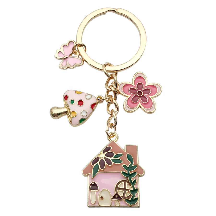 Cute Sweet Heart Shape Butterfly Alloy Enamel Bag Pendant Keychain