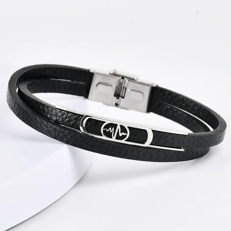 Retro Punk Geometric 201 Stainless Steel Pu Leather Men's wristband Men Cord & Leather Bracelets
