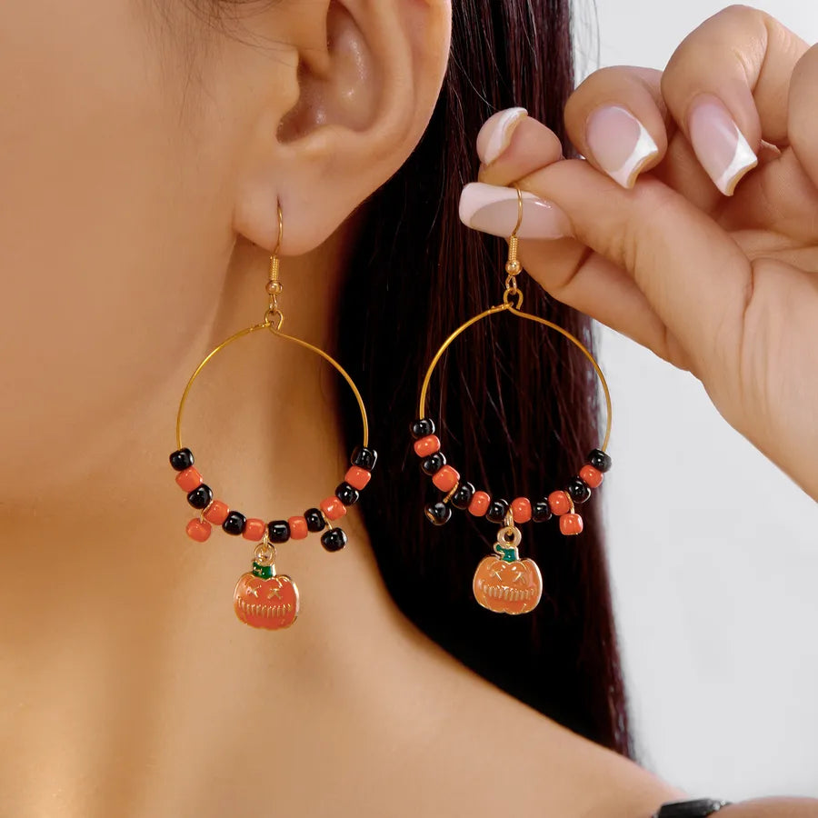 Cute Spooky Cat Ear Rings Halloween Party Ear Jewelry Design Women's Style Geometric Pattern Alloy Skull Pumpkin Earrings
