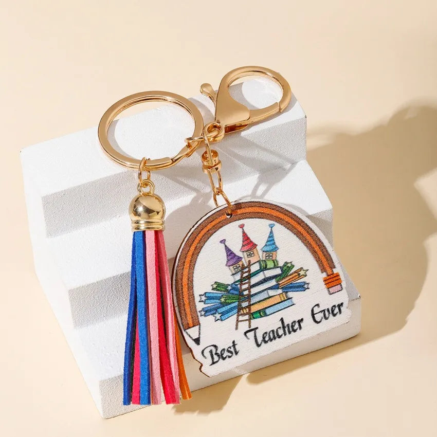 Korean Style Geometric Letter Tassel Wood Teachers' Day Unisex Keychain