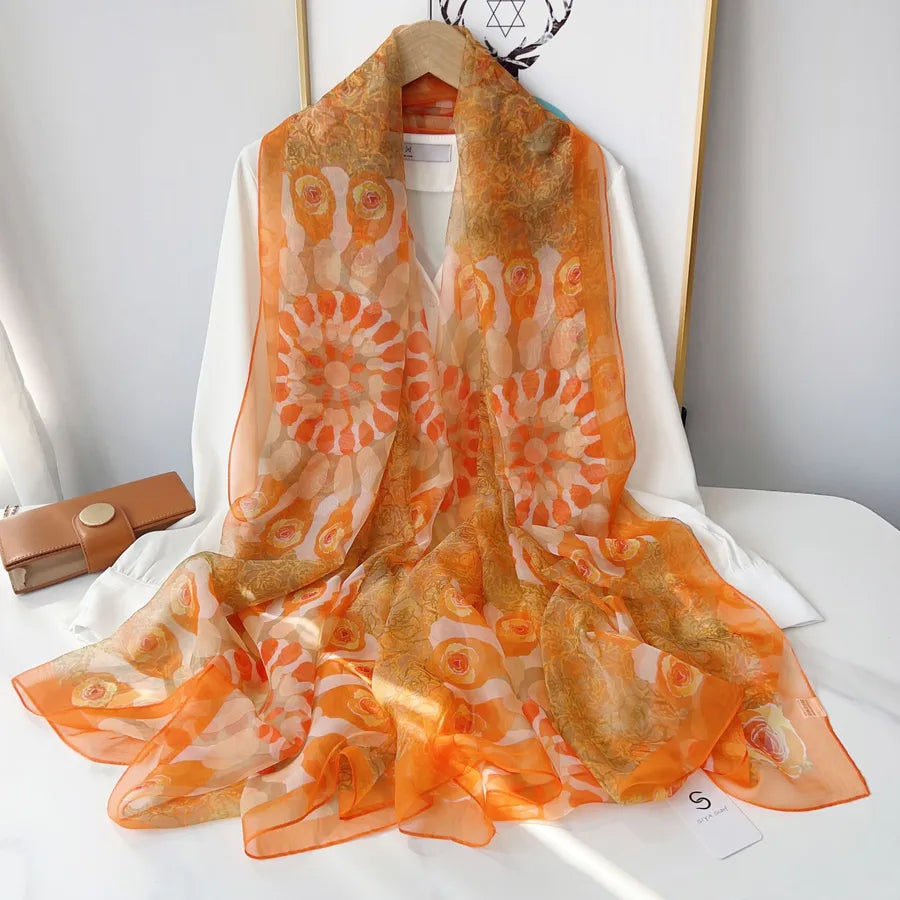 Women's Elegant Printing Polyester Chiffon Silk Scarf