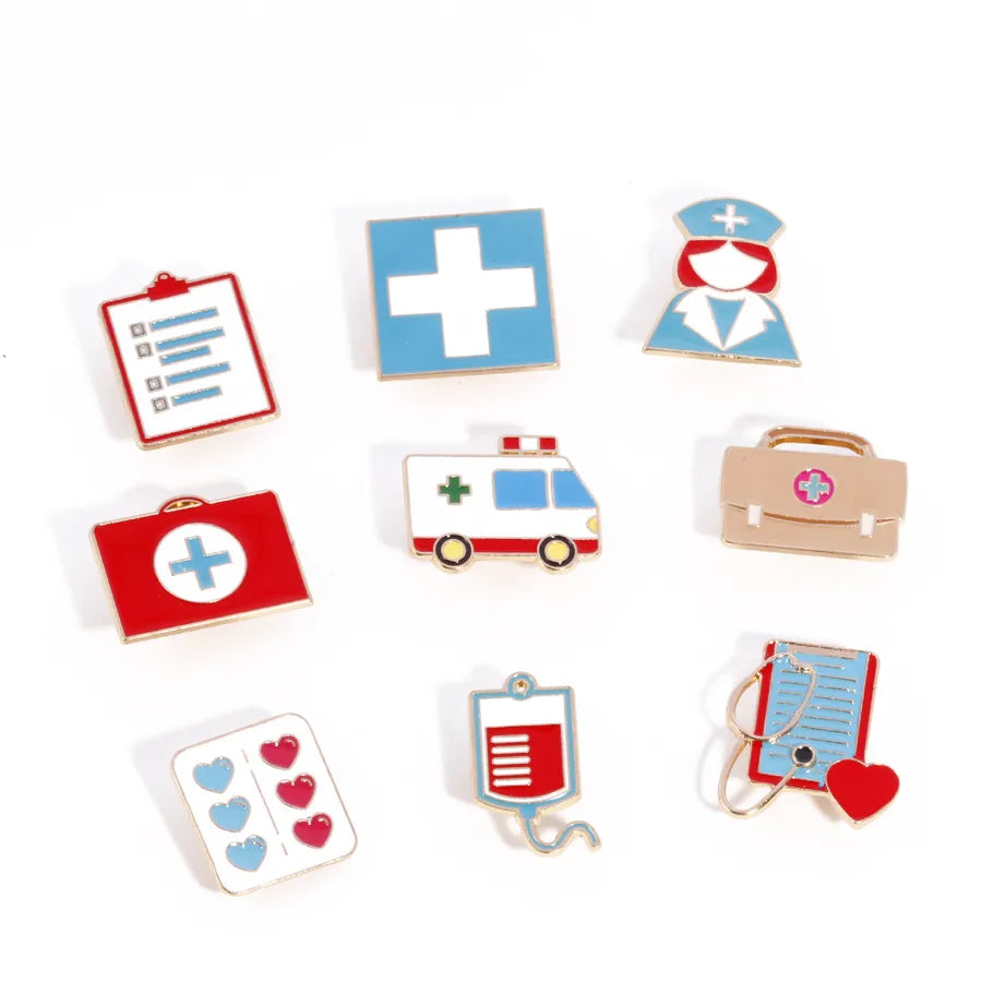 Nursing Day  Style Metal Lapel Pin Snowflake Design Emergency Ambulance Pattern Geometric Zinc Alloy Pin