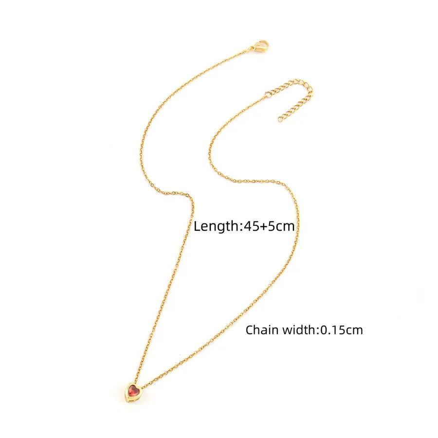 Wholesale Jewelry Elegant Simple Style Classic Style Heart Shape 201 Stainless Steel Artificial Crystal Inlay Pendant Necklace cable chain