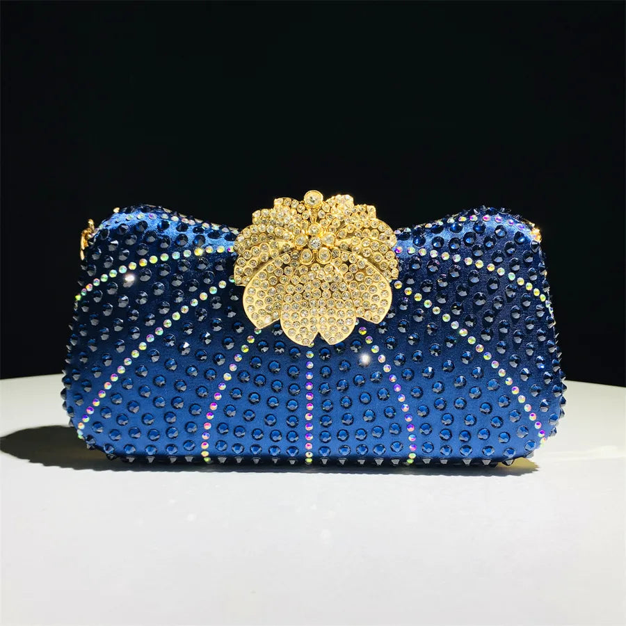 Gold Silver Black Polyester Flower Shell Evening Bags