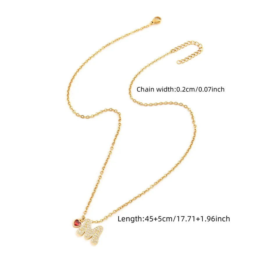 Wholesale Jewelry Elegant Simple Style Classic Style Letter Heart Shape 201 Stainless Steel Artificial Crystal Copper cable chain Pendant Necklace