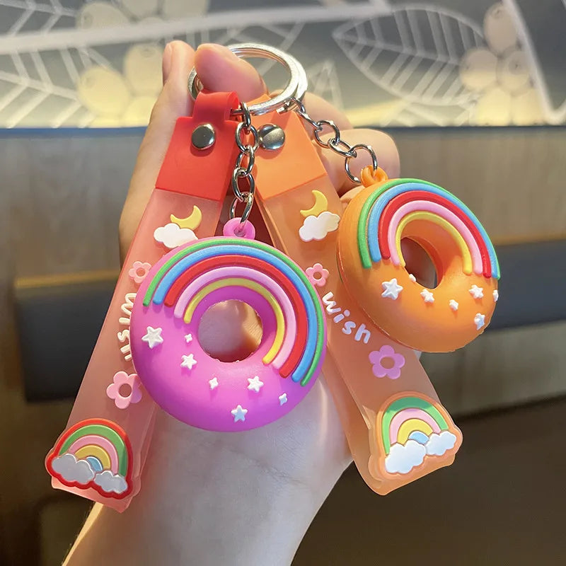 cartoon style donuts pvc unisex bag pendant keychain