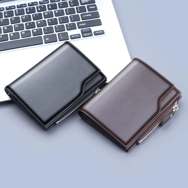 men's solid color pu leather zipper wallets