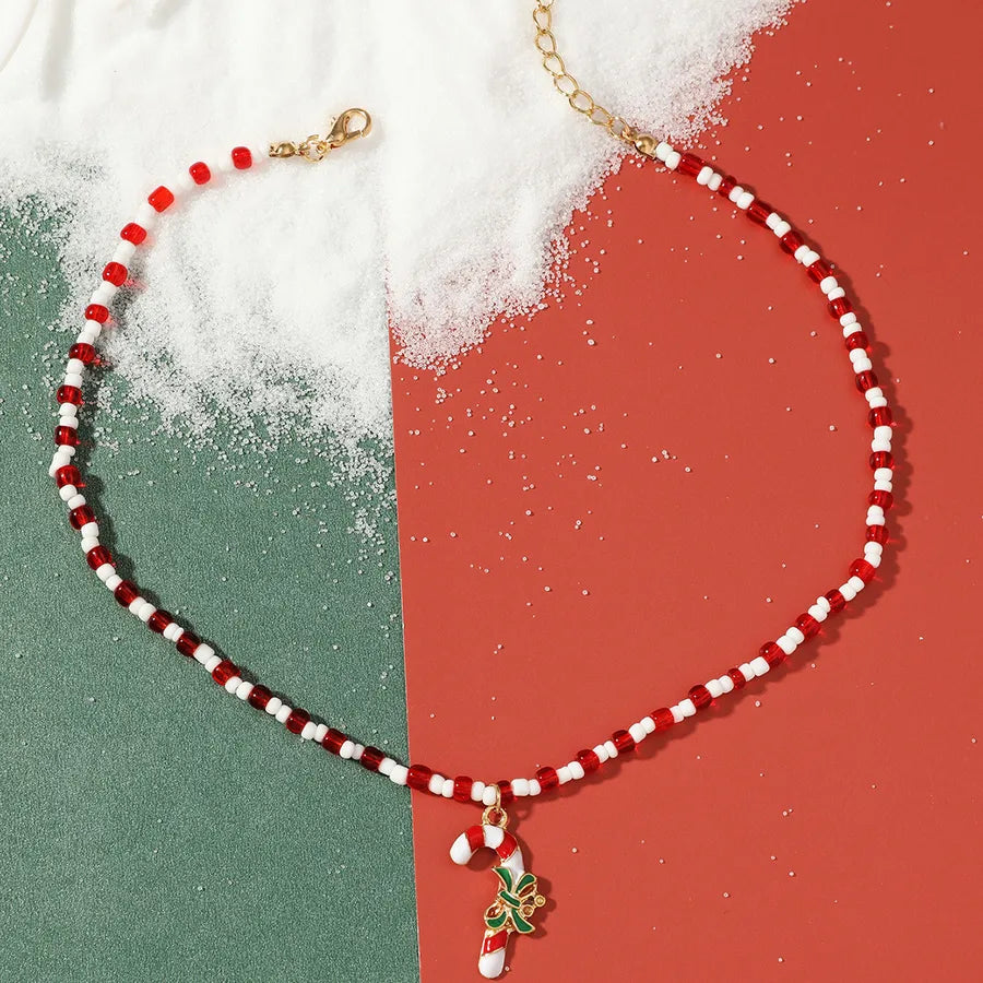 Handmade Beaded Necklace New Red Rice Bead Bracelet Lockbone Chain Ethnic Style Pendant Women's Simple Geometric Pattern Alloy