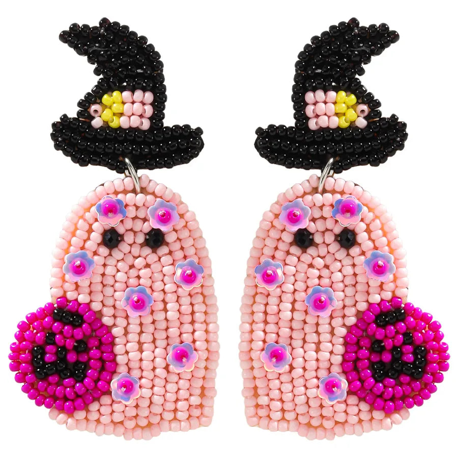 Cute Funny Multi-Color Beaded Ghost Shape Bead Earrings Halloween Makeup Party Ear Studs Earrings