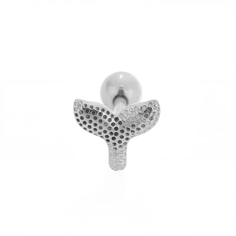 1 Piece Casual Nordic Style Punk Four Leaf Clover Wings Fish Tail Polishing Plating 316L Stainless Steel  Zircon 18K Gold Plated Screw Backs Ear Studs